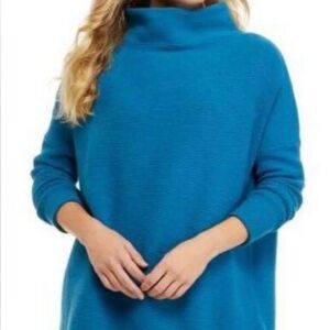 Free People Vibrant Blue Cowl Neck ottoman Sweater